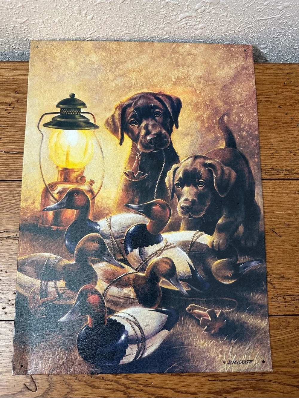 Chocolate Labrador puppies Metal Sign artwork by L.R. KAATZ Vintage